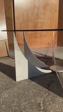 Load and play video in Gallery viewer, Brasilia Inspired Brutalist Hand-Welded Coffee Table in Solid Aluminum w/ Glass Top Attributed to Donald Drumm, USA, c. 1960s