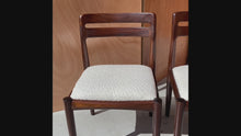 Load and play video in Gallery viewer, Set of Four (4) Danish Modern Model 382 Dining Chairs in Solid Mahogany & Bouclé by H.W. Klein for Bramin Møbler, Denmark, c. 1960's