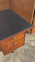 Load and play video in Gallery viewer, Mid-Century Modern Executive Desk in Walnut w/ Leather Top by Costa Mesa After George Nelson, USA, c. 1960's