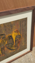 Load and play video in Gallery viewer, RARE Mid-Century Modern Earth Toned Parliament of Owls Painting with Custom-Made Walnut Frame by Sukhya, c. 1960s
