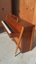 Load and play video in Gallery viewer, Rare Mid-Century Modern Baldwin Acrosonic Spinet Piano in Walnut, Brass & Cane, USA, c. 1960s