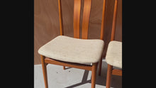Load and play video in Gallery viewer, Set of Four ( 4 ) Danish Modern Dining Chairs in Teak w/ Original Oatmeal Knit Fabric by Vamdrup Stolefabrik, Denmark, c. 1960's