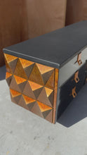 Load and play video in Gallery viewer, Brutalist Sculptural Diamond Faced Credenza / Sideboard With Leather Top, Italy, c. 1970s