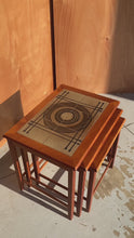 Load and play video in Gallery viewer, Set of Three (3) Danish Mid-Century Modern Nesting Tables in Teak w/ Tile Inlay by Poul H. Poulsen for Gangsø Møbler, Denmark, c. 1970's