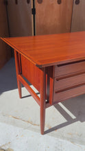 Load and play video in Gallery viewer, Danish Mid-Century Modern Sculpted Executive Desk in Teak by Arne Vodder for H.P. Hansen, Denmark, c. 1960s