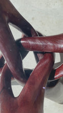 Load and play video in Gallery viewer, Organic Mid-Century Modern Accent Table Carved from Solid Mahogany w/ Interlocking Legs & Glass Top, USA, c. 1970's