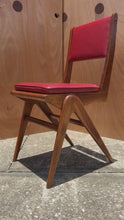 Load and play video in Gallery viewer, Italian Mid-Century Modern Angular Patinaed Accent Chair in Walnut & Vinyl After Carlo de Carli, USA, c. 1960s