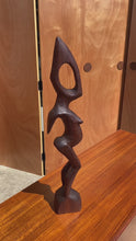 Load and play video in Gallery viewer, Substantial (2 ft) Mid-Century Modern Abstract Pregnant Humanoid Sculpture Carved from Solid Mahogany, West Africa, c. 1970's