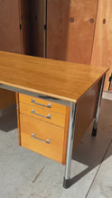 Load and play video in Gallery viewer, Post Modern 'Signatur' Executive Desk by in Honey Oak w/ Chrome Detailing by Tord Bjorklund for IKEA, Sweden, c. 1980