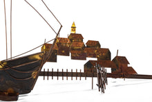 Load image into Gallery viewer, 1960s Vintage C Jere Ship Schooner Village Town Harbor Metal Wall Art Sculpture-ABT Modern