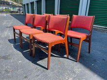 Load image into Gallery viewer, A Set of Six Model 89 Danish Modern Dining Chairs by Erik Buch in Teak in Original Salmon Upholstery-ABT Modern