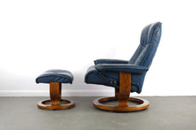 Load image into Gallery viewer, Amazing Condition Vintage Stressless Ekornes Reclining Lounge Chair and Ottoman in Blue-ABT Modern
