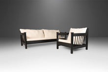Load image into Gallery viewer, Bespoke Ebonized Barrel Back Four Seat Sofa and Lounge Chair Newly Upholstered in White Bouclé, USA, 1970's-ABT Modern