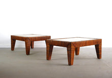 Load image into Gallery viewer, Cane Wrapped Rattan End Tables with Travertine Tops, A Set of 2-ABT Modern
