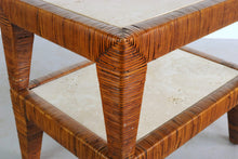 Load image into Gallery viewer, Cane Wrapped Rattan End Tables with Travertine Tops, A Set of 2-ABT Modern