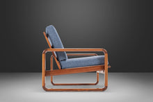Load image into Gallery viewer, Danish-Styled Minimalist Bentwood Teak Loveseat / Two-Seater Sofa in Blue Knit Fabric, c. 1970's-ABT Modern