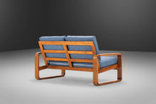 Load image into Gallery viewer, Danish-Styled Minimalist Bentwood Teak Loveseat / Two-Seater Sofa in Blue Knit Fabric, c. 1970's-ABT Modern