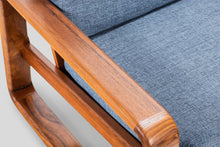 Load image into Gallery viewer, Danish-Styled Minimalist Bentwood Teak Loveseat / Two-Seater Sofa in Blue Knit Fabric, c. 1970's-ABT Modern
