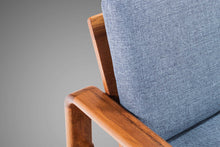 Load image into Gallery viewer, Danish-Styled Minimalist Bentwood Teak Loveseat / Two-Seater Sofa in Blue Knit Fabric, c. 1970's-ABT Modern