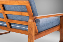Load image into Gallery viewer, Danish-Styled Minimalist Bentwood Teak Loveseat / Two-Seater Sofa in Blue Knit Fabric, c. 1970's-ABT Modern