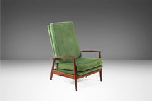 Load image into Gallery viewer, Early Milo Baughman for James Inc. High Back Lounge Chair / Recliner with Ottoman in Original Green Velvet Fabric, c. 1960s-ABT Modern