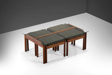 Load image into Gallery viewer, Glass and Teak Coffee Table with Four Nesting Stools Attributed to Jorgen Baekmark, Denmark, c. 1960's-ABT Modern