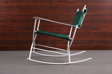 Load image into Gallery viewer, Gorgeous Mid Century Modern Rocking Lounge Chair in Green Canvas and White Metal-ABT Modern