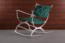 Load image into Gallery viewer, Gorgeous Mid Century Modern Rocking Lounge Chair in Green Canvas and White Metal-ABT Modern