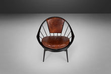 Load image into Gallery viewer, Ib Kofod-Larsen for Selig Ebonized Hoop Chair - Peacock Chair w/ Patinaed Leather, Denmark-ABT Modern