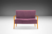Load image into Gallery viewer, Italian Purple Setee Sofa after Guglielmo Ulrich with Blonde Oak Frame and Original Purple Fabric-ABT Modern