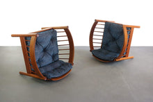 Load image into Gallery viewer, Jorgen Baekmark Spindle Barrel Chair Set of Two in Teak and Rich Blue Fabric-ABT Modern