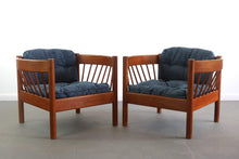 Load image into Gallery viewer, Jorgen Baekmark Spindle Barrel Chair Set of Two in Teak and Rich Blue Fabric-ABT Modern