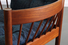 Load image into Gallery viewer, Jorgen Baekmark Spindle Barrel Chair Set of Two in Teak and Rich Blue Fabric-ABT Modern