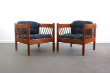Load image into Gallery viewer, Jorgen Baekmark Spindle Barrel Chair Set of Two in Teak and Rich Blue Fabric-ABT Modern