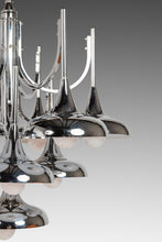 Load image into Gallery viewer, Mid Century Modern 10-Light Chrome Trumpet Lamp Chandelier Attributed to Reggiani by Sciolari, c. 1970's-ABT Modern