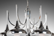 Load image into Gallery viewer, Mid Century Modern 10-Light Chrome Trumpet Lamp Chandelier Attributed to Reggiani by Sciolari, c. 1970's-ABT Modern