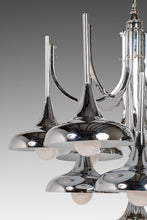 Load image into Gallery viewer, Mid Century Modern 10-Light Chrome Trumpet Lamp Chandelier Attributed to Reggiani by Sciolari, c. 1970's-ABT Modern