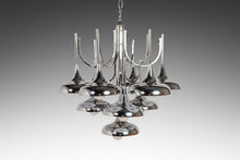 Load image into Gallery viewer, Mid Century Modern 10-Light Chrome Trumpet Lamp Chandelier Attributed to Reggiani by Sciolari, c. 1970's-ABT Modern