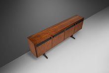 Load image into Gallery viewer, Mid Century Modern Credenza / Media Console by Jack Cartwright for Founders in Walnut and Original Black Leatherette, USA, c. 1960's-ABT Modern