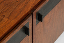 Load image into Gallery viewer, Mid Century Modern Credenza / Media Console by Jack Cartwright for Founders in Walnut and Original Black Leatherette, USA, c. 1960's-ABT Modern