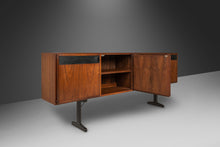 Load image into Gallery viewer, Mid Century Modern Credenza / Media Console by Jack Cartwright for Founders in Walnut and Original Black Leatherette, USA, c. 1960's-ABT Modern