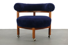 Load image into Gallery viewer, Mid Century Modern Round Corner Lounge Chair on Casters in Original Blue Fabric-ABT Modern