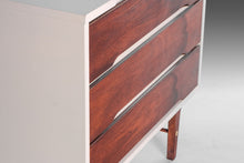 Load image into Gallery viewer, Mid Century Modern Two Tone Dresser By Stanley in White and Walnut w/ Brass Detailing, USA, c. 1960's-ABT Modern