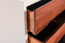 Load image into Gallery viewer, Mid Century Modern Two Tone Dresser By Stanley in White and Walnut w/ Brass Detailing, USA, c. 1960's-ABT Modern