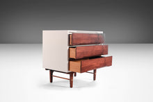 Load image into Gallery viewer, Mid Century Modern Two Tone Dresser By Stanley in White and Walnut w/ Brass Detailing, USA, c. 1960's-ABT Modern