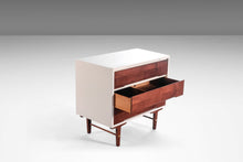 Load image into Gallery viewer, Mid Century Modern Two Tone Dresser By Stanley in White and Walnut w/ Brass Detailing, USA, c. 1960's-ABT Modern