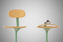 Load image into Gallery viewer, Pair of Industrial Adjustable Metal Drafting Stools / Barstools by Adjusto Equipment, c. 1940s-ABT Modern