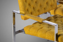 Load image into Gallery viewer, Pair of Tagged Milo Baughman for Thayer Coggin Chrome Lounge Chairs in Tufted Canary, USA, c. 1970's-ABT Modern