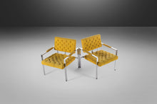 Load image into Gallery viewer, Pair of Tagged Milo Baughman for Thayer Coggin Chrome Lounge Chairs in Tufted Canary, USA, c. 1970's-ABT Modern