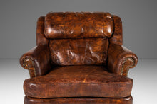 Load image into Gallery viewer, Patinaed French Club Chair / Cigar Chair & Ottoman in Original Distressed Leather, France, c. 1940's-ABT Modern